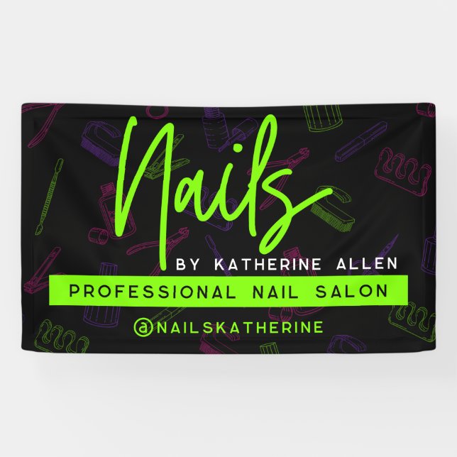 Lona Neon Green Nails Nail Salon Rótulo (Horizontal)