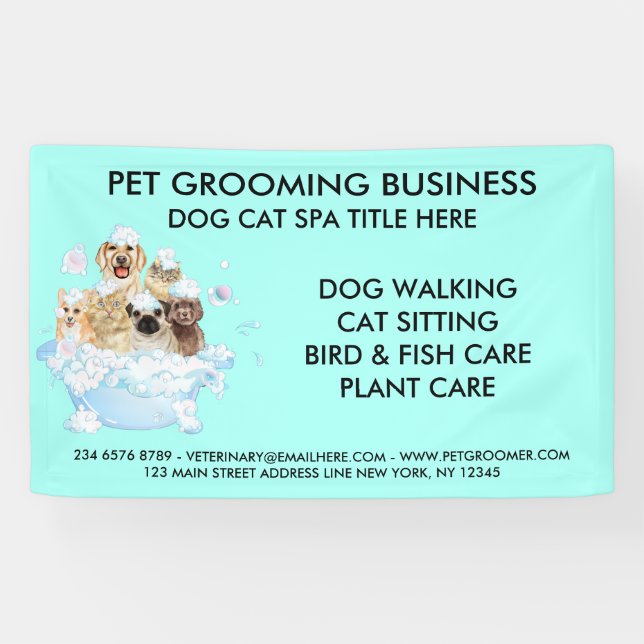 Lona Neon Mascota Grooming Sitting Dog Cat Spa Baño (Horizontal)