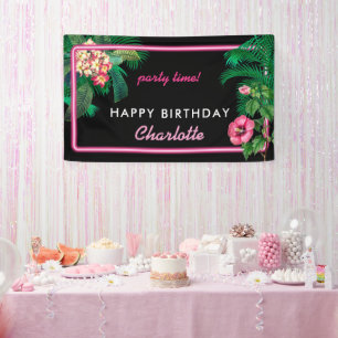 Lona Neon Pink Tropical Botanicals Birday Party