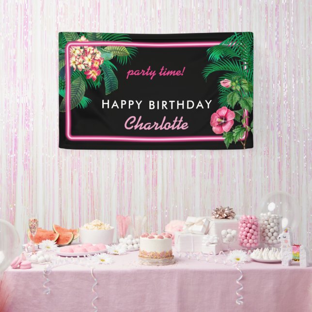 Lona Neon Pink Tropical Botanicals Birday Party (Fiesta)