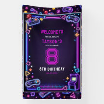 Neón Resplandor Juego Retro de Arcade Cumpleaños 8