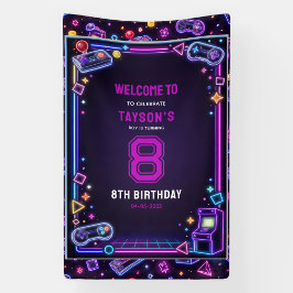 Lona Neón Resplandor Juego Retro de Arcade Cumpleaños 8