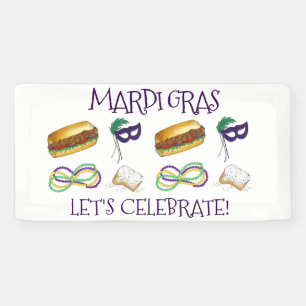 Lona New Orleans Mardi Gras Beignet Beads Máscara Po'Bo