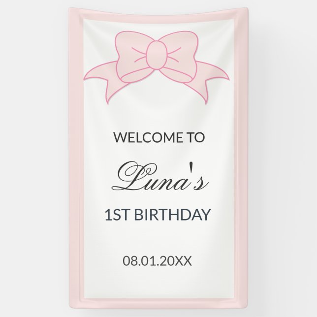 Lona Niña de lazo rosa cumple 1 año (Vertical)