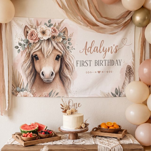 Lona Niña Linda Boho Cumpleaños de Caballo Uno (Subido por el creador)