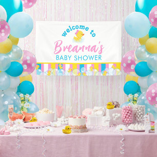 Lona Niña Pato de Goma Cumpleaños Bebé Colgante Bienven