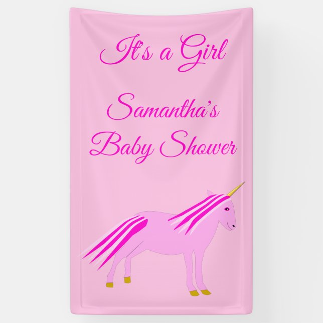 Lona Niña rosa bonito Personalizado de Baby Shower Unic (Vertical)