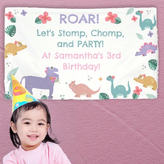 Lona Niña Rosa y Pastel con Dinosaurio (Subido por el creador)