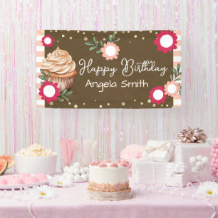 Lona Niñas Cupcake Floral de Bienvenida Cumpleaños Pape