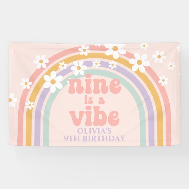 Lona Nine es una Vibración arcoíris pastel cumpleaños 9 (Horizontal)