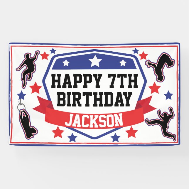 Lona Ninja Guerreros Niños Fiesta de Cumpleaños Azul y  (Horizontal)