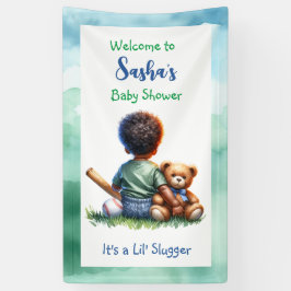 Lona Niño de color con su Baby Shower de oso de peluche