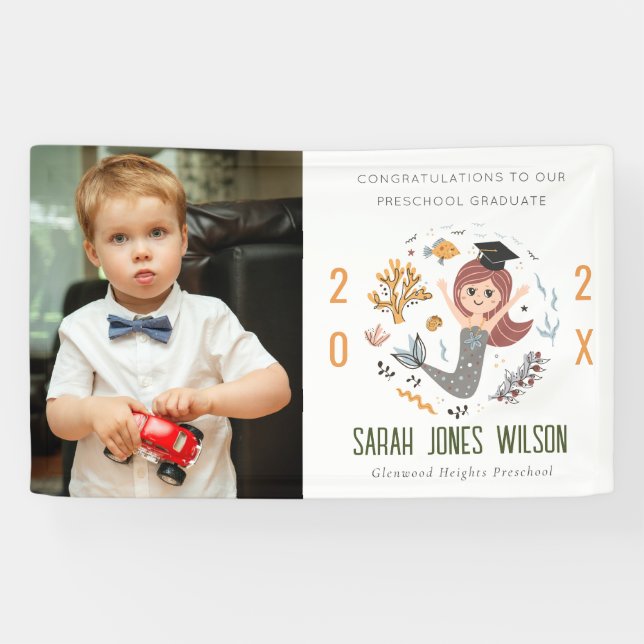 Lona Niños bajo el agua de la sirena Foto de graduación (Horizontal)