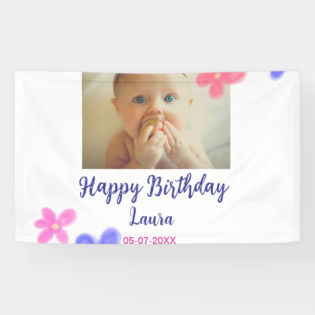 Lona Niños bebé primer cumpleaños añadir fecha añadir f (Horizontal)