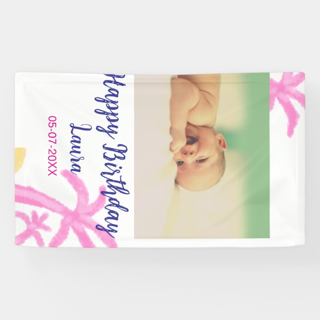 Lona Niños bebé primer cumpleaños añadir fecha añadir f (Horizontal)