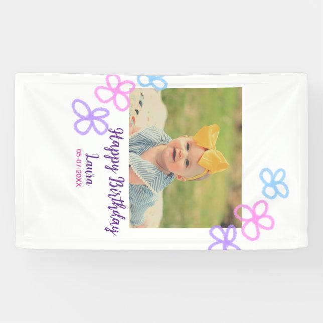 Lona Niños bebé primer cumpleaños añadir fecha añadir f (Horizontal)