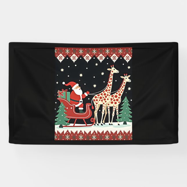 Lona Niños Chicas Santa Claus Riding Giraffe Sleigh Feo (Horizontal)