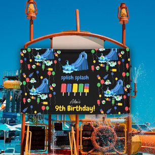 Lona Niños con tobogán acuático Día de cumpleaños de es