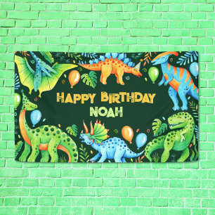 Lona Niños Cumpleaños Cute Dinosaurios Fiesta acuarela