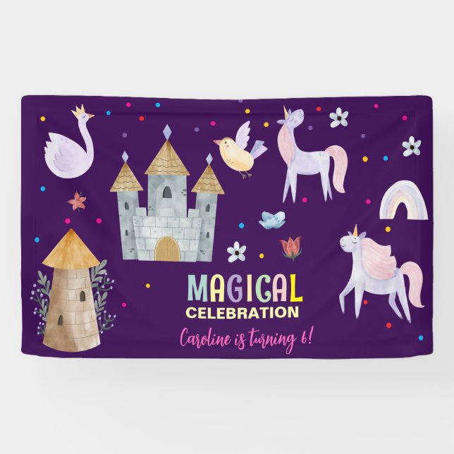 Lona Niños de cumpleaños de la celebración mágica de Un (Horizontal)