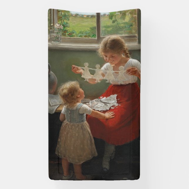 Lona Niños Haciendo Silhouettes (Niños Cuidados Jugando (Vertical)