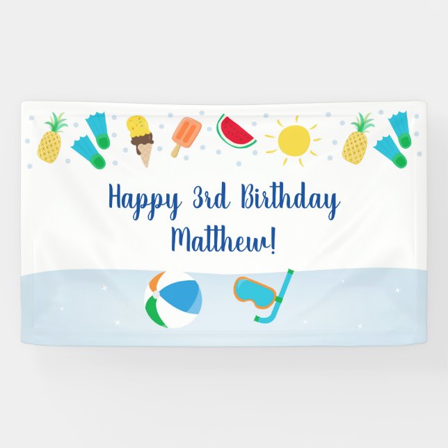 Lona Niños Piscina Fiesta Helado Crema Sunshine Cumplea (Horizontal)