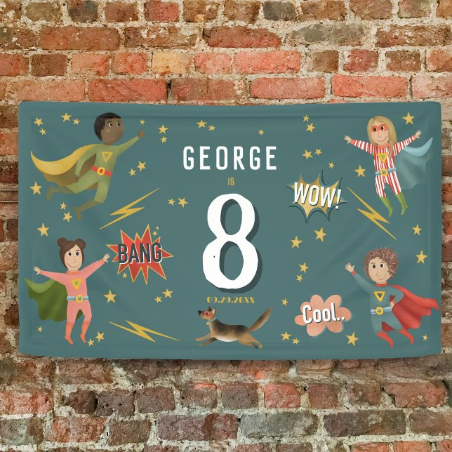 Lona Niños Superhéroes de la Acción Azul Guay Nacimient (Subido por el creador)