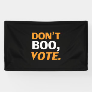 Lona "No se burlen, voten" naranja negro Halloween blan