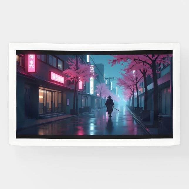 Lona Noches de Samurái Neon – Arte Retro Anime Tokio (Horizontal)