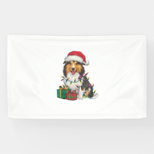 Lona Noches iluminando Santa Hat Shetland Sheepdog Chri
