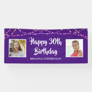 Lona Nombre de foto de 30th Birthday Purple String Ligh