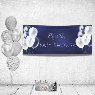 Lona Nombre de globos blancos azul marino de Baby Showe
