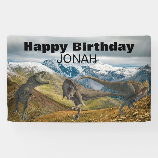 Lona Nombre de la fiesta de cumpleaños Dinosaurio Tyran (Horizontal)