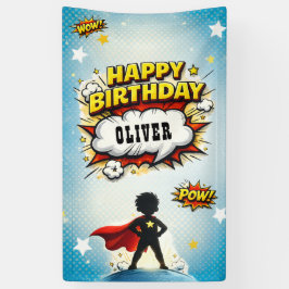Lona Nombre de niño superhéroe estilo cómic Cumpleaños