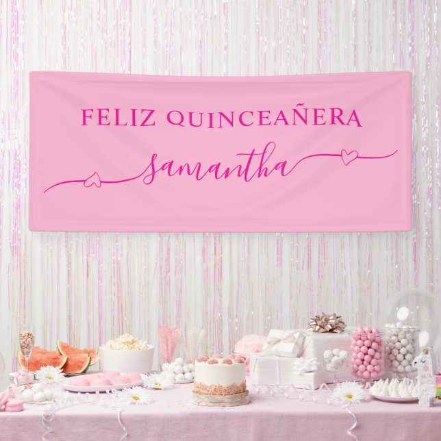 Lona Nombre de Swash de Corazón de Quinceañera Feliz Ro (Fiesta)