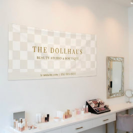 Lona Nombre de tienda a cuadros bronceado neutral chic