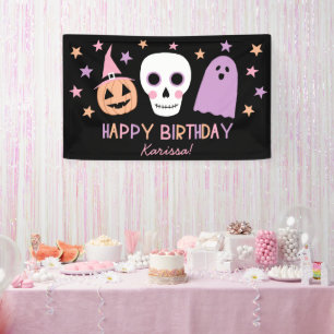 Lona Nombre del cumpleaños de Halloween del fantasma d