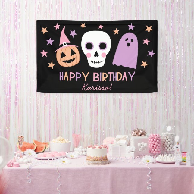 Lona Nombre del cumpleaños de Halloween del fantasma de (Fiesta)