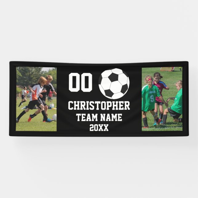 Lona Nombre del equipo de collage de fotos Soccer 2 (Horizontal)