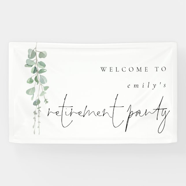 Lona Nombre Eucalyptus Bienvenida Fiesta de Jubilación (Horizontal)