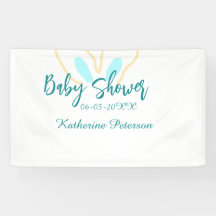 nombre fecha baby shower azul amarillo tierno orej