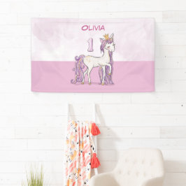Lona Nombre personalizado 1er cumpleaños Caballo rosa c