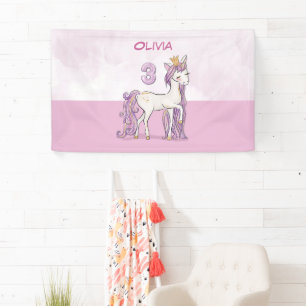 Lona Nombre personalizado 3er cumpleaños caballo rosa c