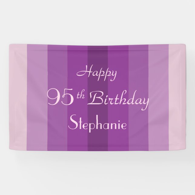 Lona Nombre Personalizado 95º cumpleaños Rayas púrpuras (Horizontal)