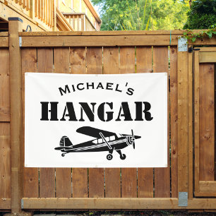 Lona Nombre personalizado Avión piloto Hangar Aviación 