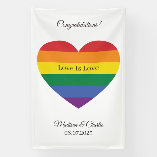 Lona Nombre personalizado Corazón arcoiris (Vertical)