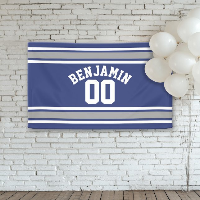 Lona Nombre personalizado de Jersey para Deportes Azule (Custom Birthday Banner)