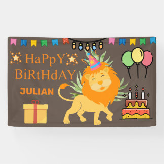 LONA NOMBRE PERSONALIZADO DEL CUMPLEAÑOS LION FORES TEM