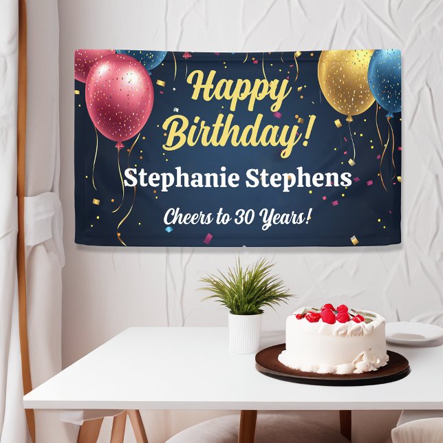 Lona Nombre Personalizado Globos Años de Alegría de Car (personalized happy birthday banner)