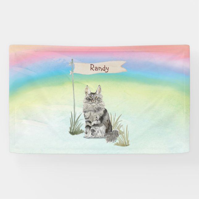 Lona Nombre personalizado Maine Coon Cat Mascota (Horizontal)